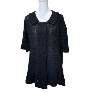 VTG 60s Black Crochet‎ Jacket Short Sleeve Twee NO SIZE TAG LIKELY SZ LARGE